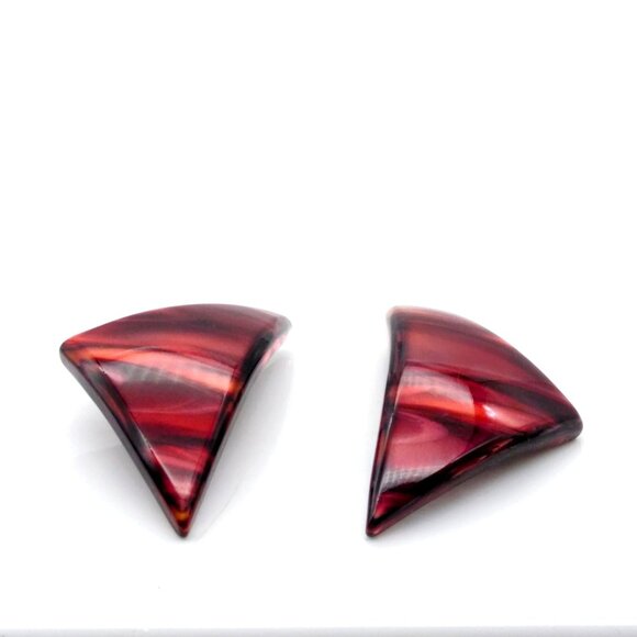 Rusty Brown Acrylic Earrings, Mod Curved Vintage Triangle Clip Ons - Picture 5 of 6